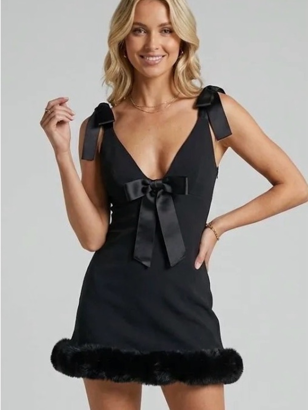 SKIMS Cloud Mini Onyx Dress with Bow Detail - Small